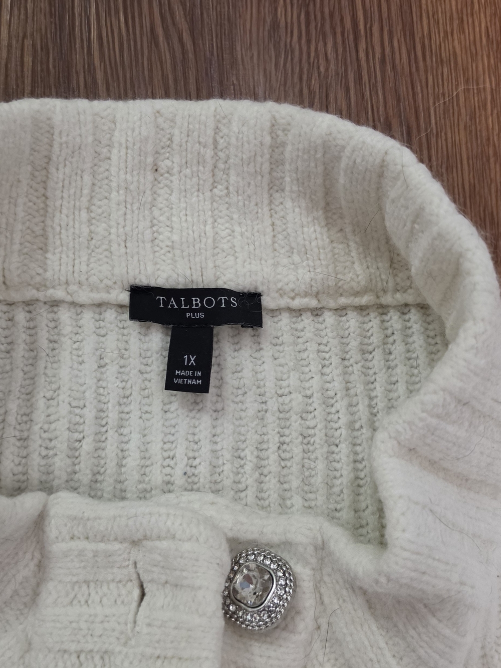 Talbots Plus Cream Ribbed Button-Up Sweater - Picture 3 of 6